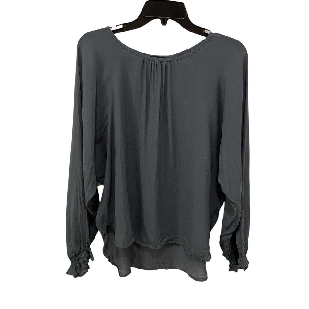 Zara Woman Slate Gray Sheer Viscose Dolman Long Sleeve Ruffle Blouse Large